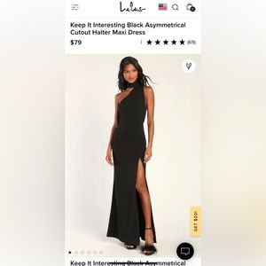 Black Asymmetrical Cutout Halter Maxi Dress- Size Medium- Worn Once